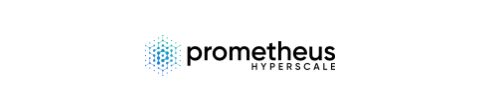 Prometheus logo with bold black lower case ‘prometheus’ above gray ‘HYPERSCALE’ with a blue-green hexagonal network design on the left.
