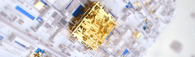 Close up view of a gold microchip 