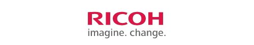 Red block letter spelling out Ricoh as the logo