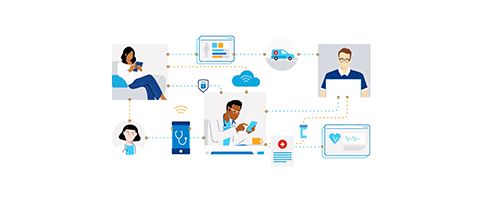 Graphic representation of healthcare interaction of people, data, services and technology