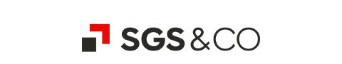 SGS & CO written in bold, black letters with a graphic to the left consisting of a solid black square and a red arrow at an angle slightly above and to the right of the square.