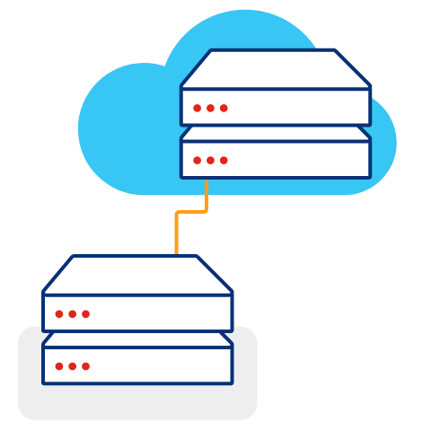 Illustration of two servers stacked diagonally with a line connecting them 