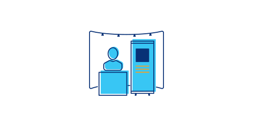 Illustration of a blue person icon next to a server