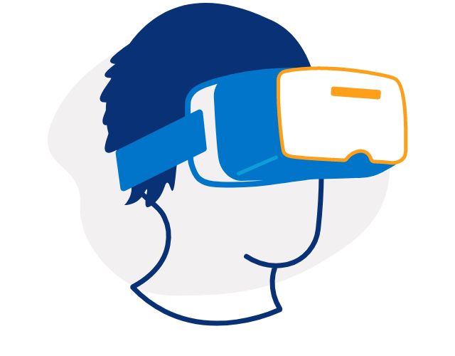 Illustration einer Person mit VR-Brille im Gesicht