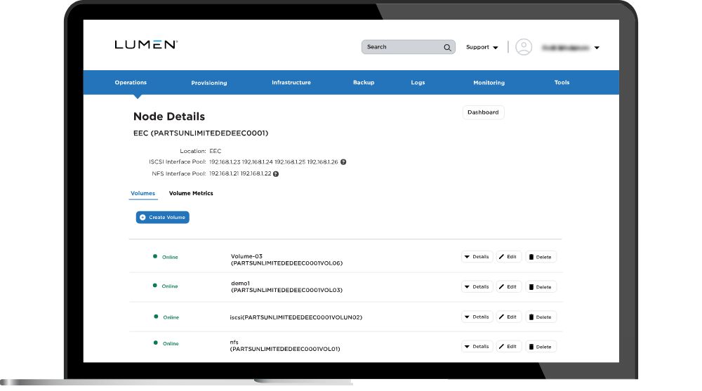 Computer monitor open to a Lumen Node Details webpage